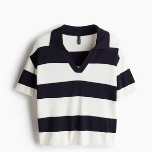 NWT Oversized Fine Knit Navy and White Polo Shirt size XS